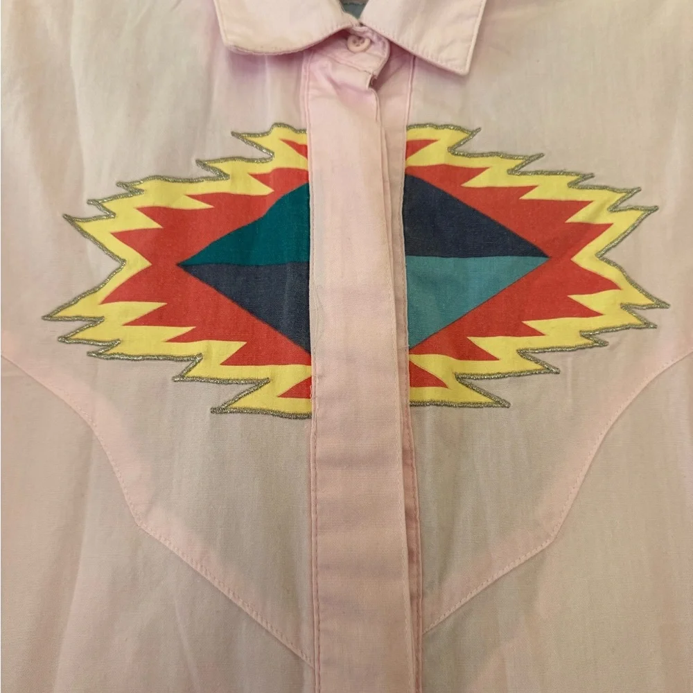 Rare Vintage Wranglers Women’s Southwest Aztec Shirt Pink Bull Design Size Med - Picture 6 of 13